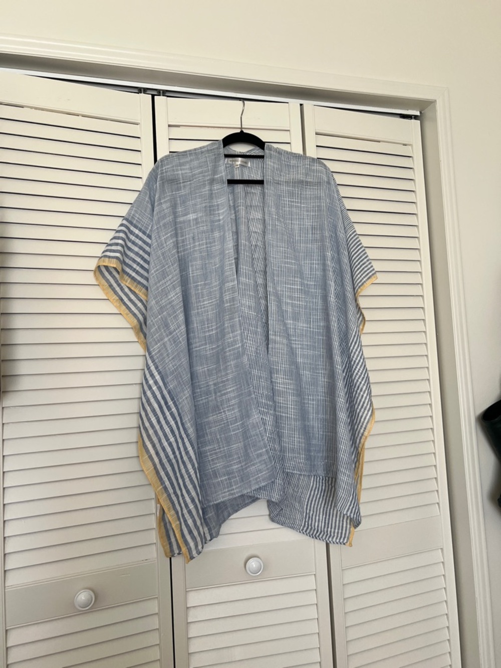 Light Blue & Yellow Trim Woven Women's Wrap Scarf